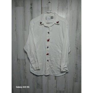 Women’s Size Lg Northern Treasure ShirtWhite Winter Embroidered Birds Holiday